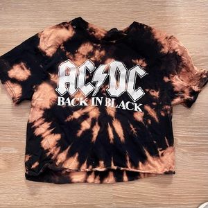 AC/DC back in black custom black bleach dyed cropped tshirt
